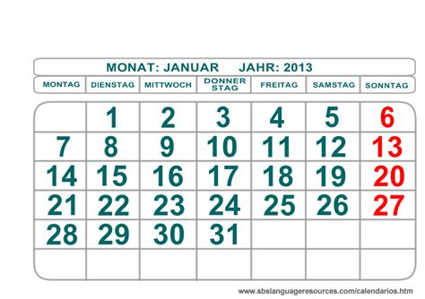 Recursos Para El Aula De Lengua Calendarios En Alemán Para Imprimir O