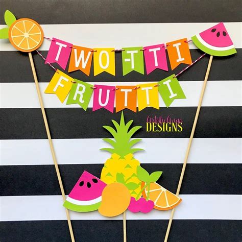 Two Tti Frutti Cake Bunting Topper With Fruit Cake Topper 2 Etsy