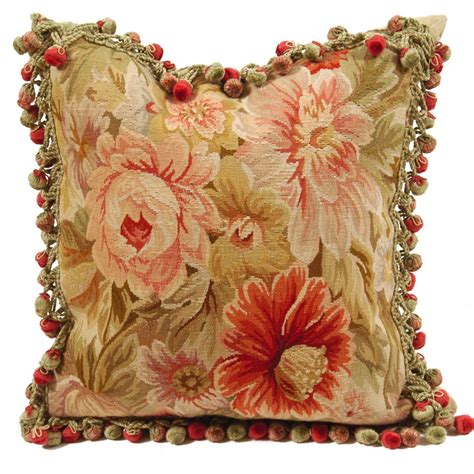 French Pink Rose Square Aubusson Pillow Pillows Needlepoint Pillows