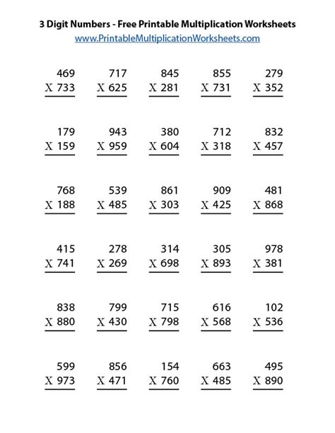 Multiplying 3 Digit Numbers Worksheet Pdf
