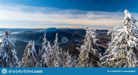 View From Lysa Hora Hill Summit In Winter Moravskoslezske Beskydy