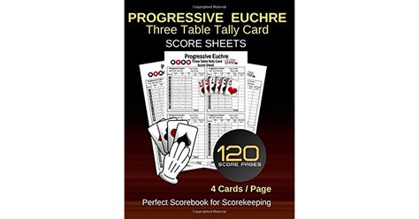 Progressive Euchre Three Table Tally Card Score Sheets 120 Score