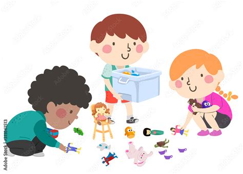 Kids Help Pick Up Toys Illustration Stock Vector Adobe Stock