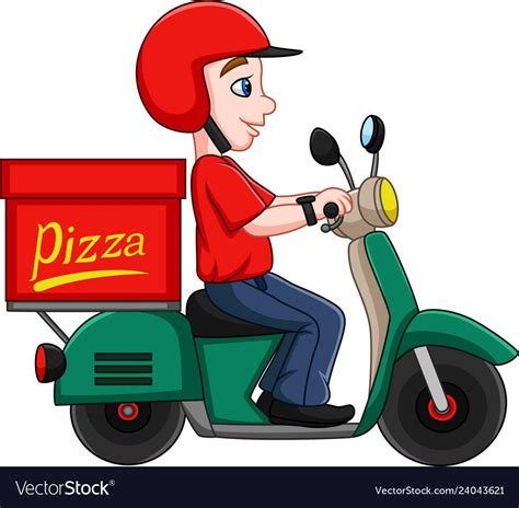 Cartoon Pizza Delivery Man Riding A Scooter Vector Image On Vectorstock