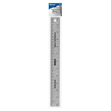 Bazic Stainless Steel Ruler 12 30cm Non Skid Base Inches Centimeter