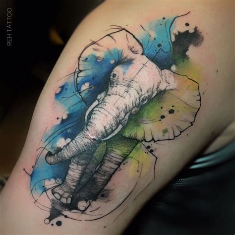 Watercolor Elephant By Renata Henriques At Skink Tattoo In São Paulo