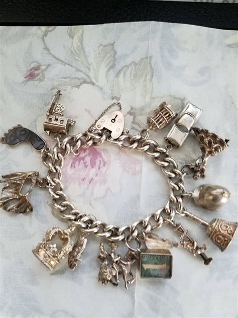 Vintage English Sterling Silver Charm Bracelet Gem