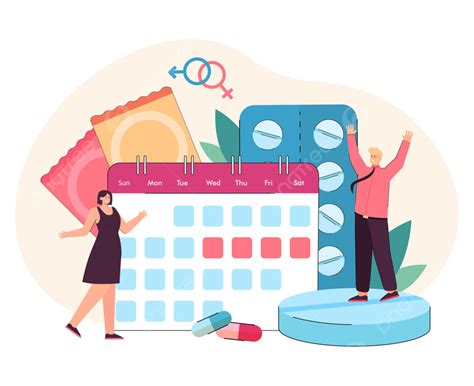 Couple With Menstruation Cycle Calendar And Contraceptives Period
