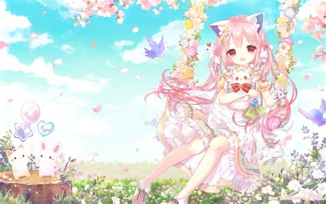 Animal Animal Ears Bell Bird Bow Bunny Cat Cherry Blossoms Clouds Dress
