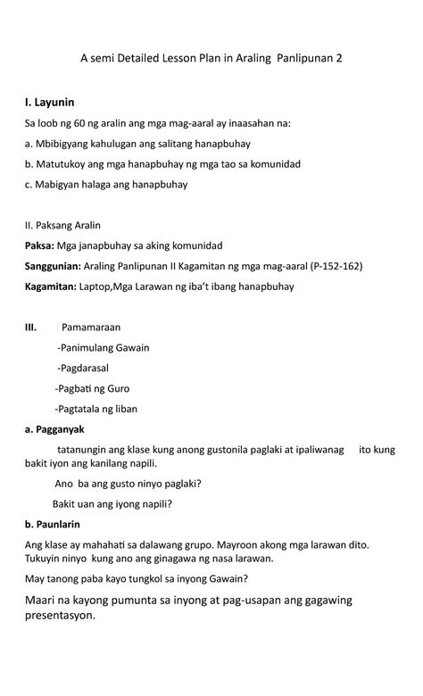 Semi Detailed Lesson Plan In Araling Panlipunan Design Talk