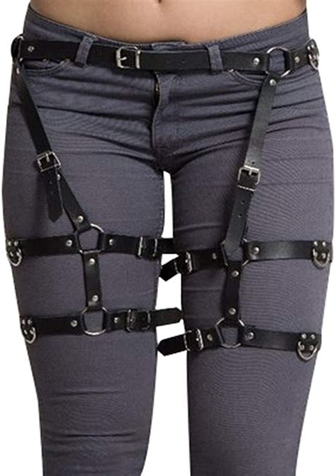 Amazon Com Women S Leather Body Harness Garter Caged Belt Adjustable