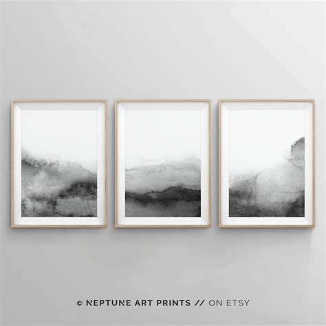 Set Of 3 Black And White Prints Abstract Printable Print Set Etsy