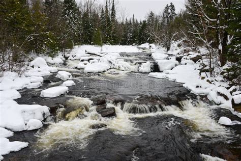 Winter Waterfalls On Black River Stock Image Image Of Landscape Snow