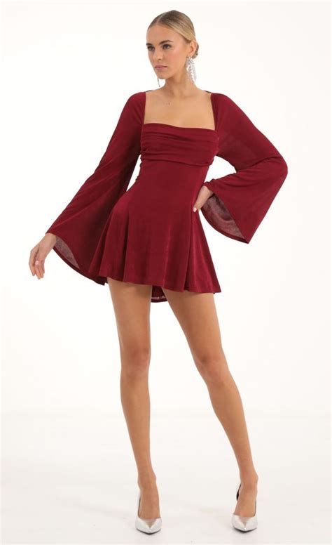 Sirena Slinky Flare Sleeve Dress In Red Lucy In The Sky Hoco Dresses