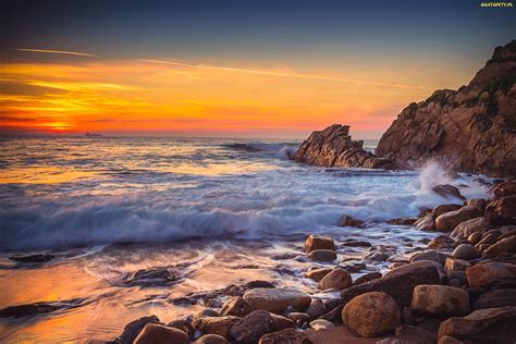 Tapety Zdjęcia Morze Kamienie Skały Zachód Słońca