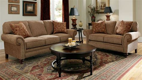 Larissa Cherry Stain Chenille Fabric Living Room Set From Broyhill