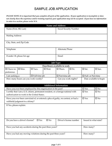 Blank Job Application For Employer Templates At