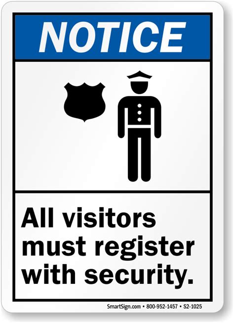 Notice All Visitors Must Register With Security Sign Sku S2 1025