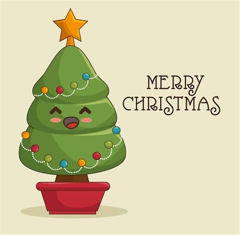 Kawaii árbol De Navidad Feliz Navidad Tarjeta De Felicitación Vector