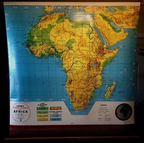 Vintage Crams Africa Pull Down School Classroom Wall Map George F