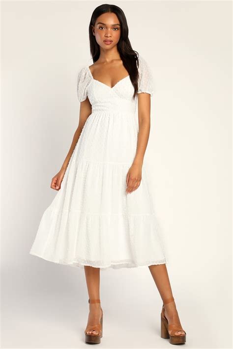 White Tiered Midi Dress Backless Dress Clip Dot Midi Dress Lulus