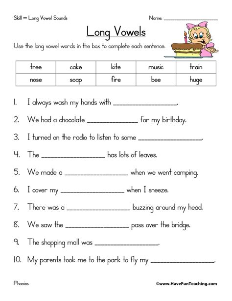 Long Vowels Worksheet Have Fun Teaching