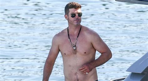Robin Thicke Goes Shirtless For A Boat Day In Miami April Love Geary Bikini Robin Thicke