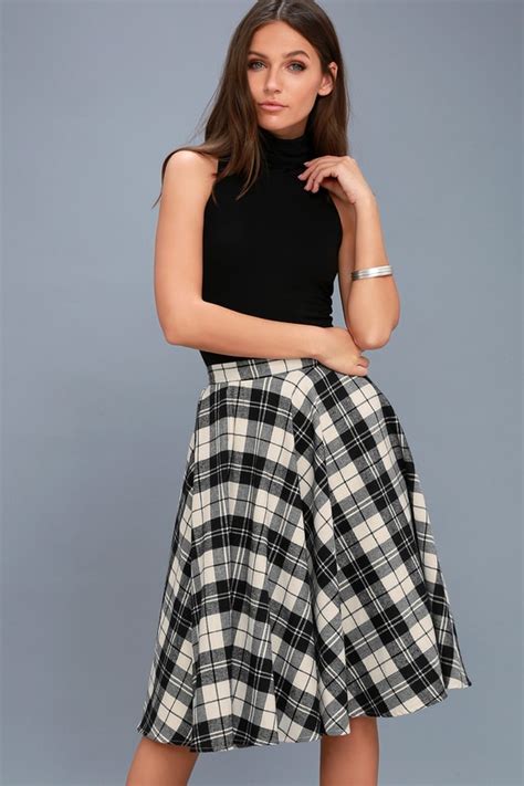 Cute Black And White Plaid Skirt Flannel Midi Skirt Lulus