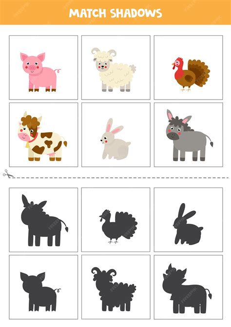 Premium Vector Shadow Matching Cards For Preschool Kids Cute Farm