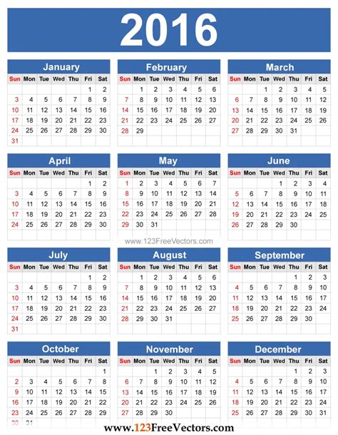 2016 Calendar Vector 123freevectors