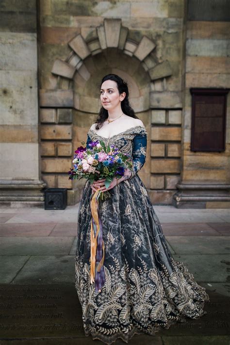 A Joanne Fleming Gown In Blue And Gold For A Festive Naval Wedding In