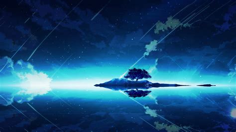 Download 1920x1080 Anime Landscape Lonely Tree Reflection Water