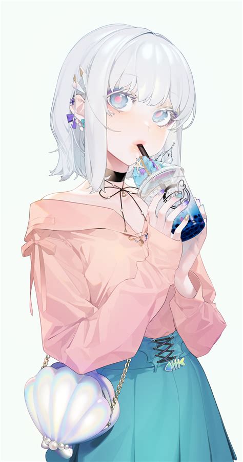 Download 2044x3877 Anime Girl Drinking White Hair Make