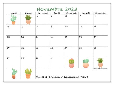 Calendrier Novembre 2023 à Imprimer “772ld” Michel Zbinden Fr