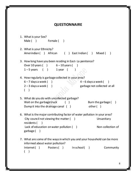 Social Studies Sba Questionnaire Sample