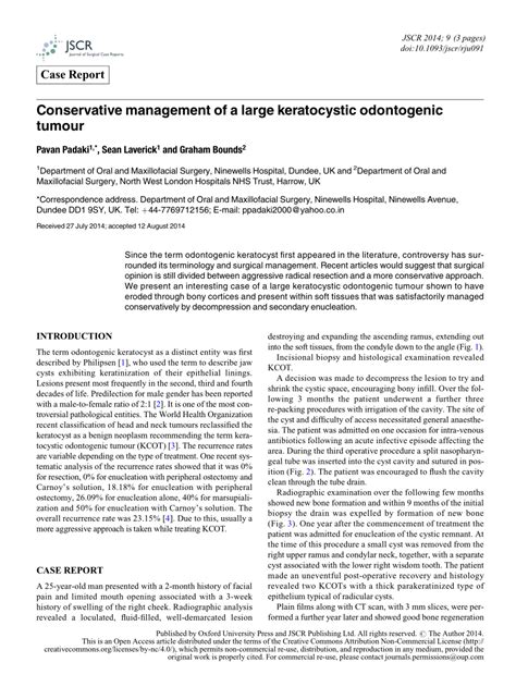 Pdf Conservative Management Of A Large Keratocystic Odontogenic Tumour