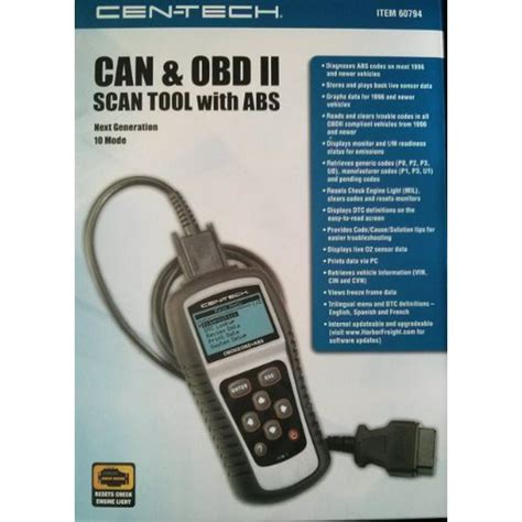 Cen Tech Can And Obd Ii Scan Tool With Abs Item60794