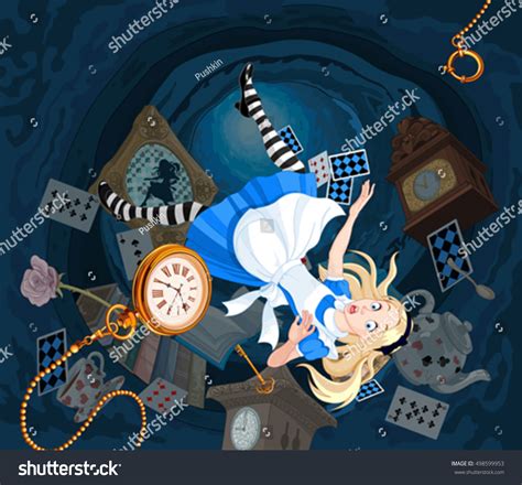 Alice Falling Down Into Rabbit Hole Stock Vector Royalty Free