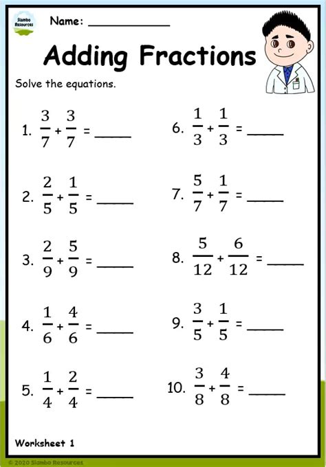 Grade 5 Math Worksheet Fractions Adding Mixed Numbers