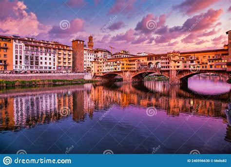 Amazing Sunset Over Ponte Vecchio Florence Italy Stock Photo Image Of