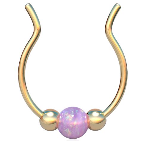 Gold Fake Septum Piercing Ring With Pink Opal Jolliz
