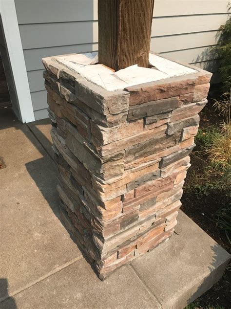 Diy Stacked Stone Front Porch Update Front Porch Stone Stone