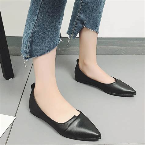 Youyedian Women Ladies Solid Pointed Toe Flat Heel Womens Shoes Casual Loafers Single Scarpe