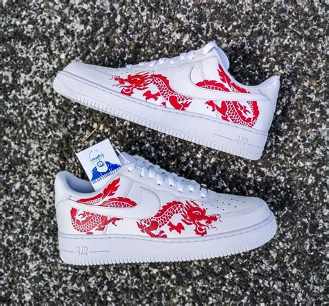 Custom Sneakers Nike Air Force 1 Red Dragon Etsy In 2021 White
