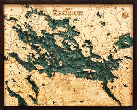 Lake Winnipesaukee New Hampshire Wood Chart Wooden Map Lake Art