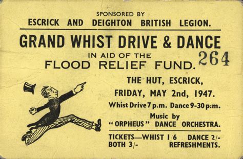 Grand Whist Drive And Dance Friday 2 May 1947 In Aid Of Flood Relief