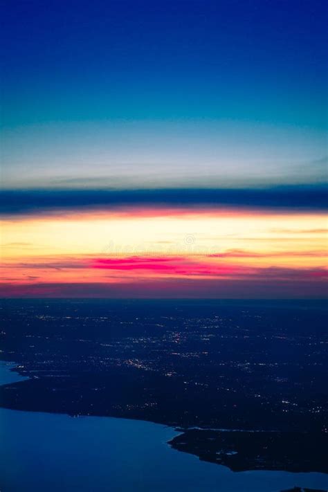 Colorful Sunset And Aerial View Of The Long Island Sound Stock Photo