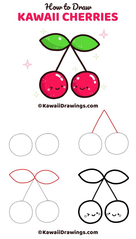 How To Draw Kawaii Cherries Doodle Art For Beginners Easy Drawings