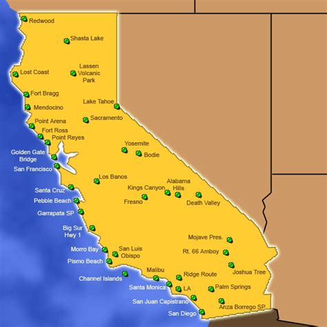 State Map California Attractions California Travel
