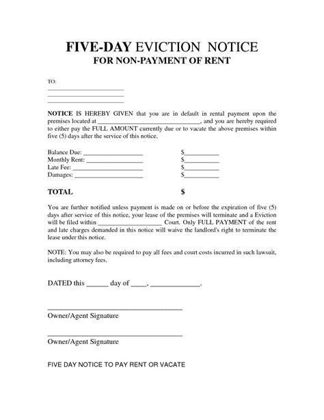 Free Printable Eviction Notice Template Addictionary